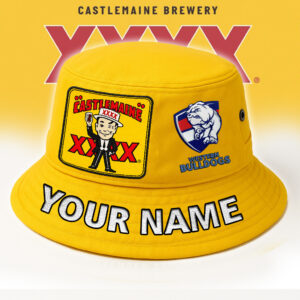 Auspiritmerch Western Bulldogs x XXXX Gold Beer Bucket Hat Custom Name Vintage Daily Casual Fashion