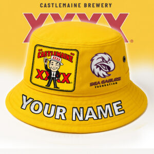 Auspiritmerch Manly Warringah Sea Eagles x XXXX Gold Beer Bucket Hat Custom Name Vintage Daily Casual Fashion