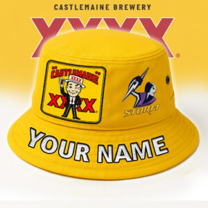Auspiritmerch Melbourne Storm x XXXX Gold Beer Bucket Hat Custom Name Vintage Daily Casual Fashion