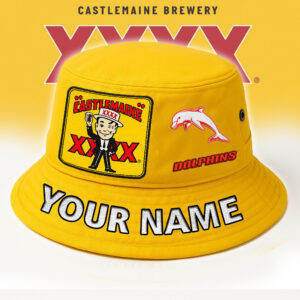 Auspiritmerch Redcliffe Dolphins x XXXX Gold Beer Bucket Hat Custom Name Vintage Daily Casual Fashion