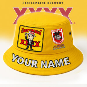 Auspiritmerch St. George Illawarra Dragons x XXXX Gold Beer Bucket Hat Custom Name Vintage Daily Casual Fashion