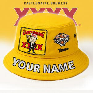 Auspiritmerch Wests Tigers x XXXX Gold Beer Bucket Hat Custom Name Vintage Daily Casual Fashion