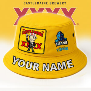 Auspiritmerch Gold Coast Titans x XXXX Gold Beer Bucket Hat Custom Name Vintage Daily Casual Fashion