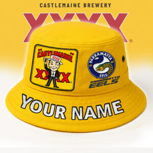 Auspiritmerch Parramatta Eels x XXXX Gold Beer Bucket Hat Custom Name Vintage Daily Casual Fashion