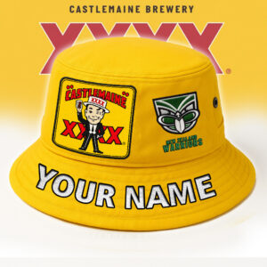 Auspiritmerch New Zealand Warriors x XXXX Gold Beer Bucket Hat Custom Name Vintage Daily Casual Fashion