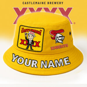 Auspiritmerch Newcastle Knights x XXXX Gold Beer Bucket Hat Custom Name Vintage Daily Casual Fashion