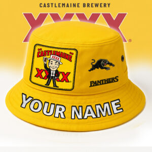 Auspiritmerch Penrith Panthers x XXXX Gold Beer Bucket Hat Custom Name Vintage Daily Casual Fashion