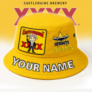 Auspiritmerch North Queensland Cowboys x XXXX Gold Beer Bucket Hat Custom Name Vintage Daily Casual Fashion