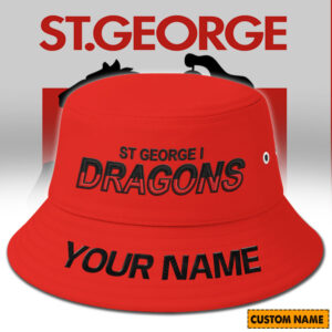 Auspiritmerch St. George Illawarra Dragons Bucket Hat Custom Name Vintage Daily Casual Fashion