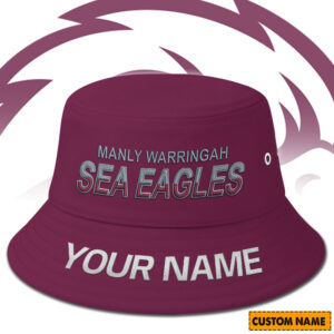 Auspiritmerch Manly Warringah Sea Eagles Bucket Hat Custom Name Vintage Daily Casual Fashion