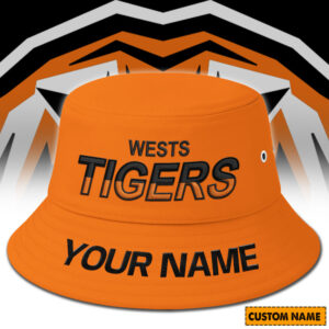 Auspiritmerch Wests Tigers Bucket Hat Custom Name Vintage Daily Casual Fashion