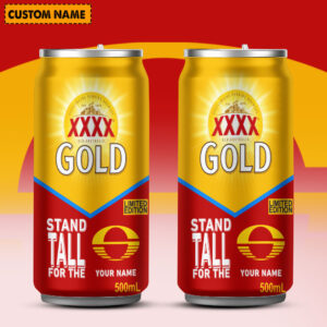 Auspiritmerch Gold Coast Suns x XXXX GOLD Can Shaped Tumbler Custom Name Gift For Fans