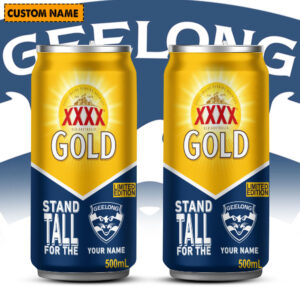 Auspiritmerch Geelong Cats x XXXX GOLD Can Shaped Tumbler Custom Name Gift For Fans