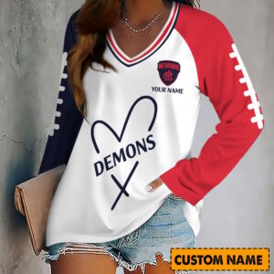 Auspiritmerch Melbourne Demons Women's V-neck Long Shirt Custom Name Gift For Fan
