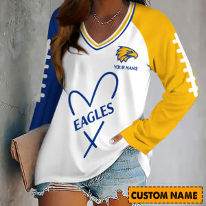 Auspiritmerch West Coast Eagles Women's V-neck Long Shirt Custom Name Gift For Fan