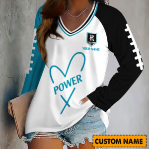 Auspiritmerch Port Adelaide Women's V-neck Long Shirt Custom Name Gift For Fan