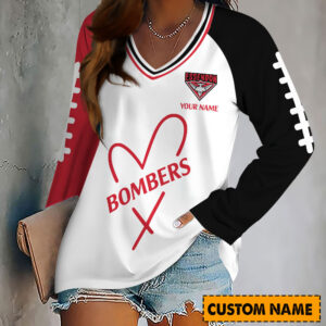 Auspiritmerch Essendon Women's V-neck Long Shirt Custom Name Gift For Fan