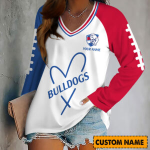Auspiritmerch Western Bulldogs Women's V-neck Long Shirt Custom Name Gift For Fan