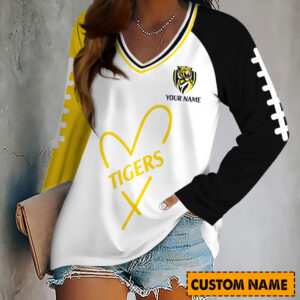 Auspiritmerch Richmond Tigers Women's V-neck Long Shirt Custom Name Gift For Fan