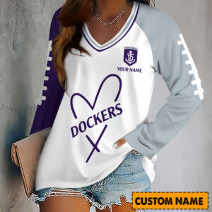 Auspiritmerch Fremantle Dockers Women's V-neck Long Shirt Custom Name Gift For Fan