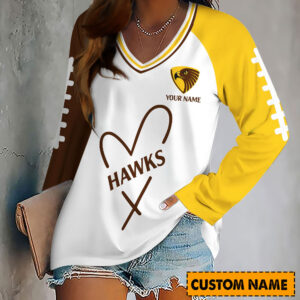 Auspiritmerch Hawthorn Hawks Women's V-neck Long Shirt Custom Name Gift For Fan