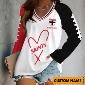 Auspiritmerch St Kilda Saints Women's V-neck Long Shirt Custom Name Gift For Fan
