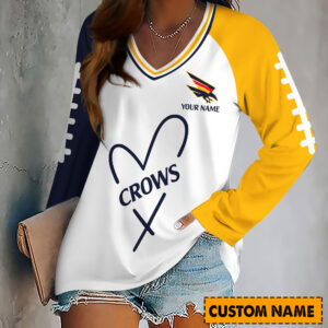 Auspiritmerch Adelaide Crows Women's V-neck Long Shirt Custom Name Gift For Fan