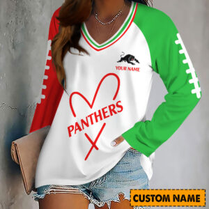 Auspiritmerch Penrith Panthers Women's V-neck Long Shirt Custom Name Gift For Fan