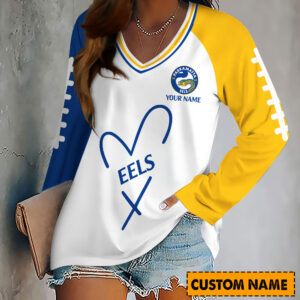 Auspiritmerch Parramatta Eels Women's V-neck Long Shirt Custom Name Gift For Fan