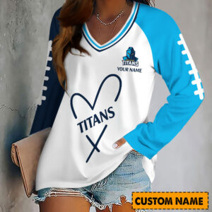 Auspiritmerch Gold Coast Titans Women's V-neck Long Shirt Custom Name Gift For Fan