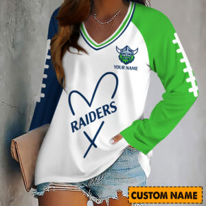 Auspiritmerch Canberra Raiders Women's V-neck Long Shirt Custom Name Gift For Fan