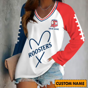 Auspiritmerch Sydney Roosters Women's V-neck Long Shirt Custom Name Gift For Fan