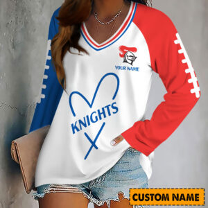 Auspiritmerch Newcastle Knights Women's V-neck Long Shirt Custom Name Gift For Fan