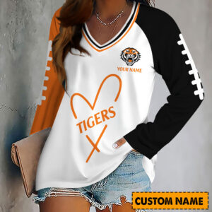 Auspiritmerch Wests Tigers Women's V-neck Long Shirt Custom Name Gift For Fan