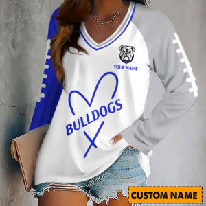 Auspiritmerch Canterbury-Bankstown Bulldogs Women's V-neck Long Shirt Custom Name Gift For Fan
