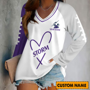 Auspiritmerch Melbourne Storm Women's V-neck Long Shirt Custom Name Gift For Fan