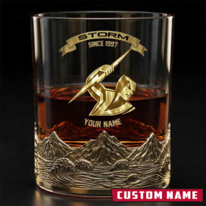 Auspiritmerch Melbourne Storm Whiskey Glass Custom Name Gift For Fans