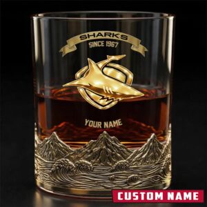 Auspiritmerch Cronulla-Sutherland Sharks Whiskey Glass Custom Name Gift For Fans