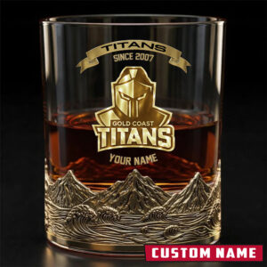 Auspiritmerch Gold Coast Titans Whiskey Glass Custom Name Gift For Fans