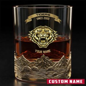 Auspiritmerch Wests Tigers Whiskey Glass Custom Name Gift For Fans