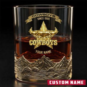 Auspiritmerch North Queensland Cowboys Whiskey Glass Custom Name Gift For Fans