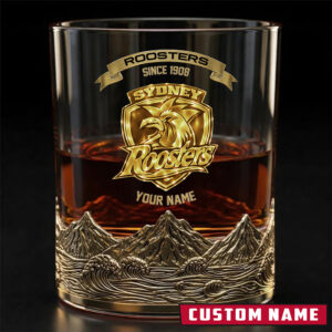 Auspiritmerch Sydney Roosters Whiskey Glass Custom Name Gift For Fans