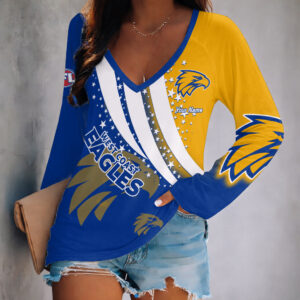 Auspiritmerch West Coast Eagles Women's V-neck Long Shirt Custom Name Gift For Fan