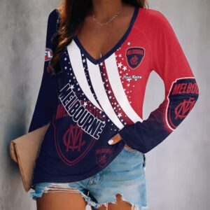 Auspiritmerch Melbourne Demons Women's V-neck Long Shirt Custom Name Gift For Fan