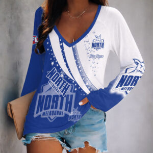 Auspiritmerch North Melbourne Women's V-neck Long Shirt Custom Name Gift For Fan