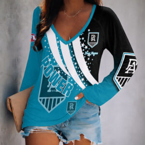 Auspiritmerch Port Adelaide Women's V-neck Long Shirt Custom Name Gift For Fan