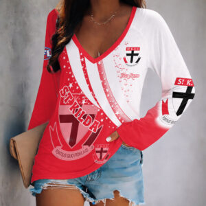 Auspiritmerch St Kilda Saints Women's V-neck Long Shirt Custom Name Gift For Fan