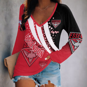 Auspiritmerch Essendon Women's V-neck Long Shirt Custom Name Gift For Fan