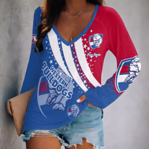 Auspiritmerch Western Bulldogs Women's V-neck Long Shirt Custom Name Gift For Fan
