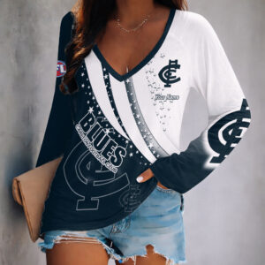 Auspiritmerch Carlton Blues Women's V-neck Long Shirt Custom Name Gift For Fan